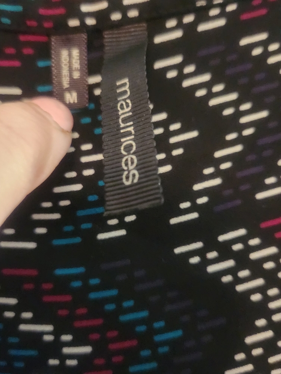 Maurices Black Geometric V-Neck Blouse with Teal & Plum Accents - Picture 8 of 9